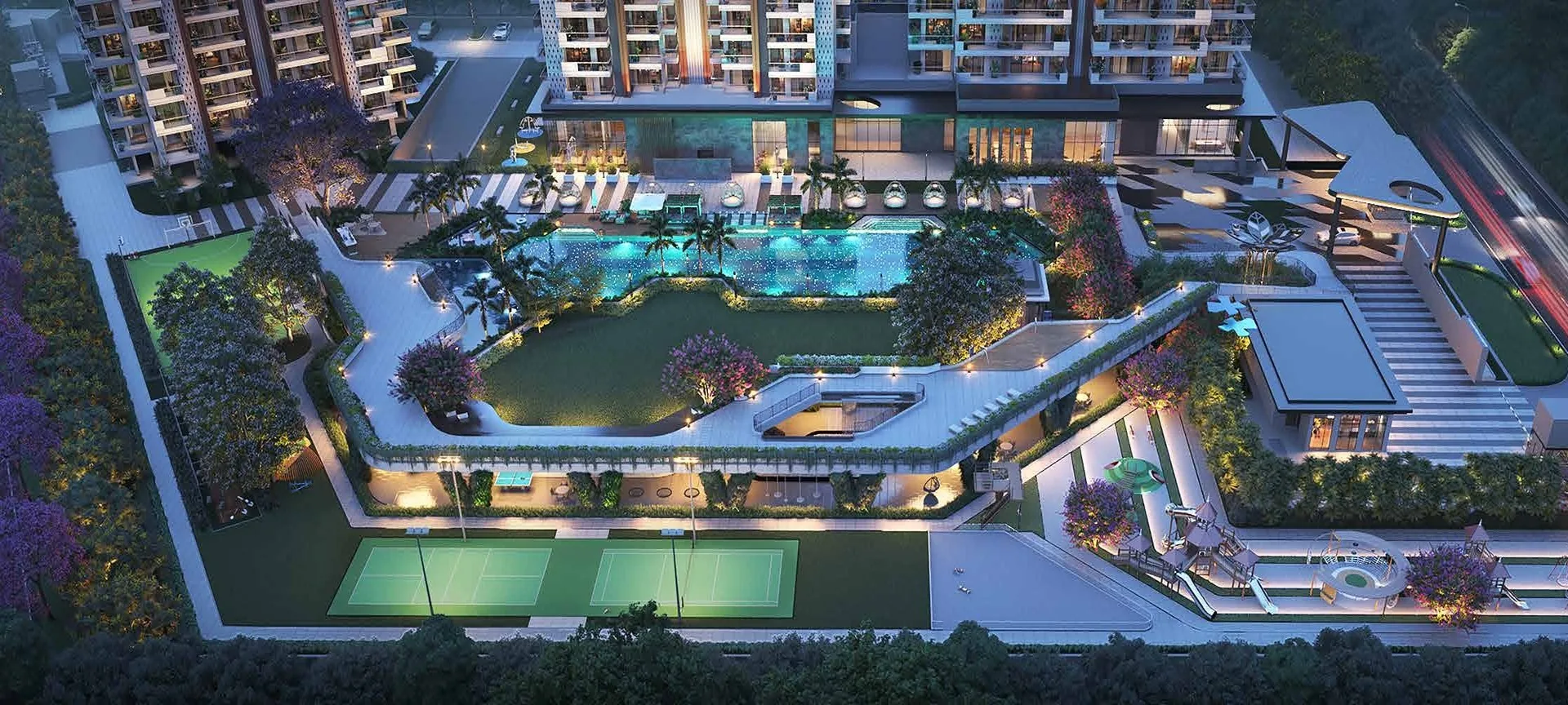 NorthWind Sanctuary — Illuminated Night Amenity Overview